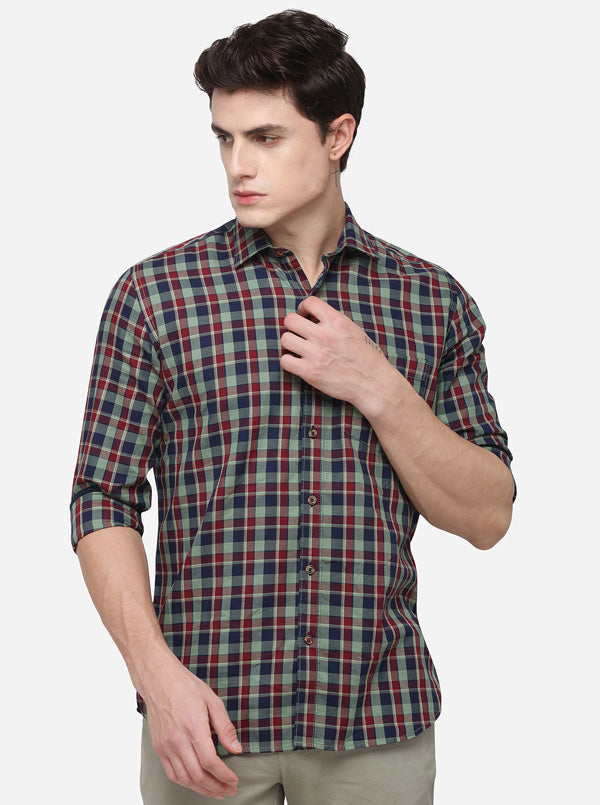 Blue & Green Tailored Fit Checked Casual Shirt | JB Sport