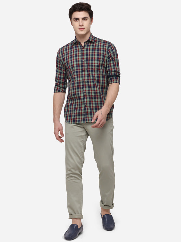 Blue & Green Tailored Fit Checked Casual Shirt | JB Sport