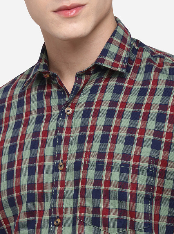 Blue & Green Tailored Fit Checked Casual Shirt | JB Sport