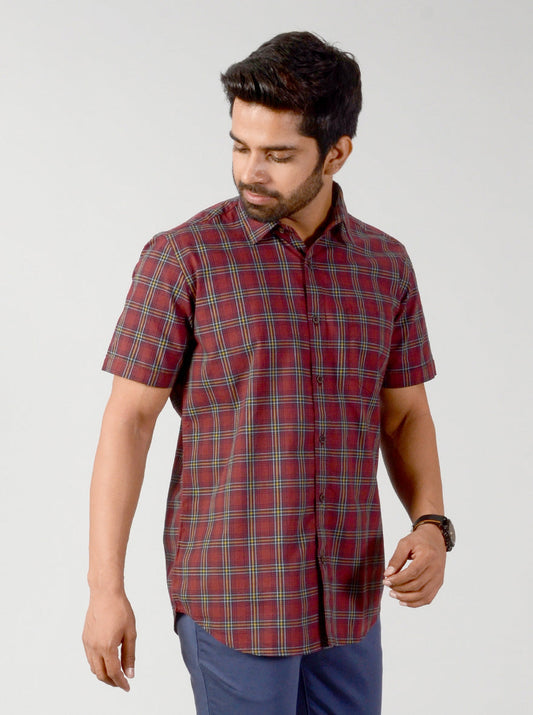 Burnt Brown Checked Slim Fit Casual Shirt | JB Sport