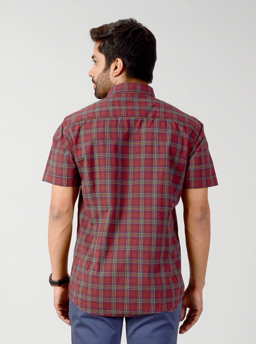 Burnt Brown Checked Slim Fit Casual Shirt | JB Sport