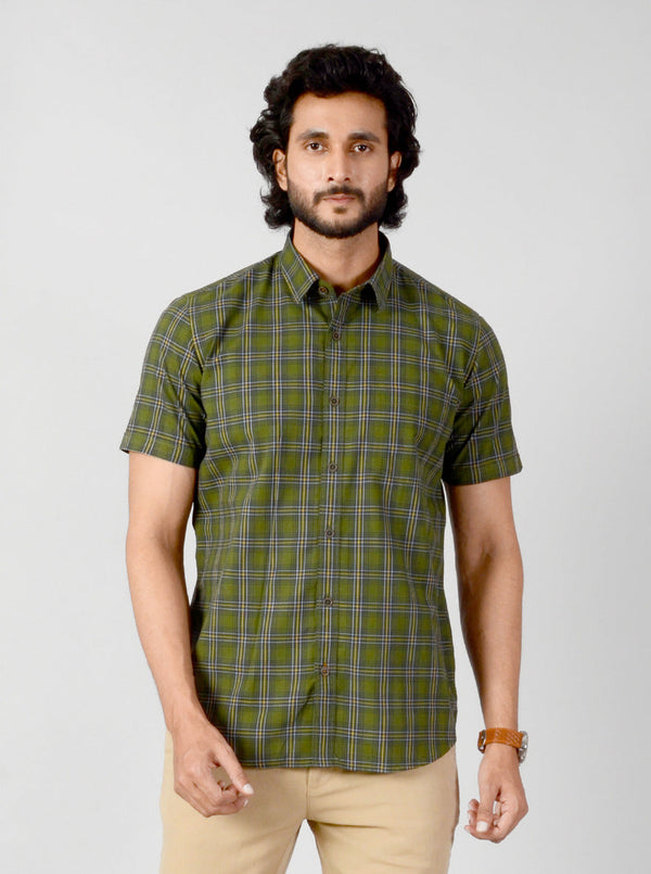 Dark Green Checked Slim Fit Casual Shirt | JB Sport