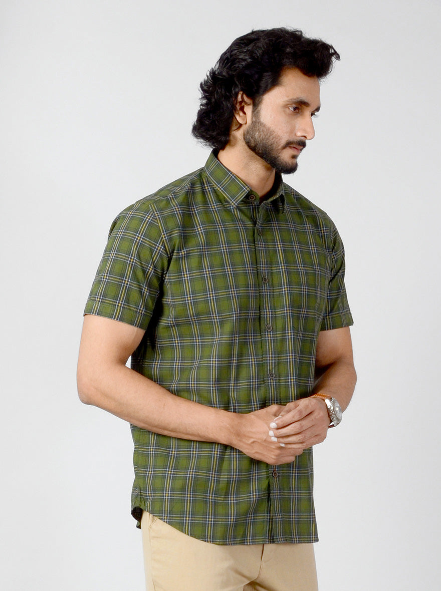Dark Green Checked Slim Fit Casual Shirt | JB Sport