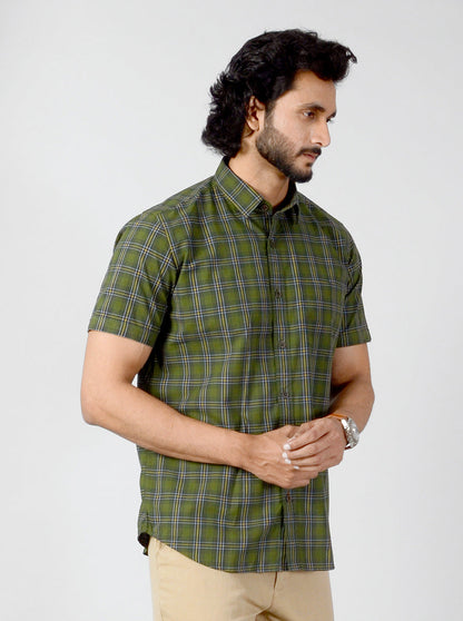 Dark Green Checked Slim Fit Casual Shirt | JB Sport