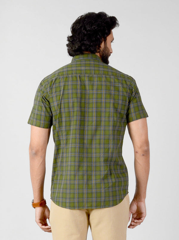Dark Green Checked Slim Fit Casual Shirt | JB Sport