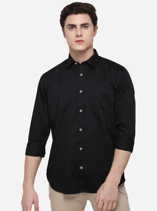 Black Regular Fit Solid Casual Shirt | Greenfibre