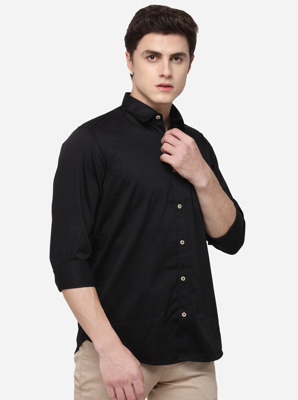 Black Regular Fit Solid Casual Shirt | Greenfibre