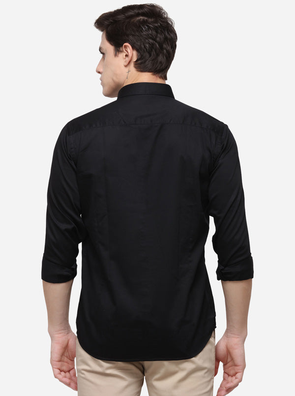 Black Regular Fit Solid Casual Shirt | Greenfibre