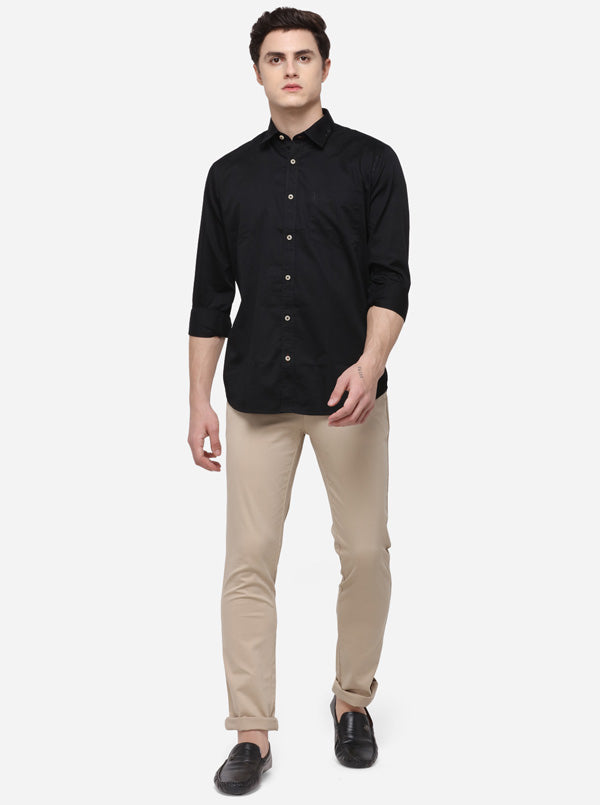 Black Regular Fit Solid Casual Shirt | Greenfibre