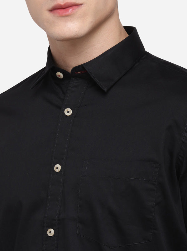 Black Regular Fit Solid Casual Shirt | Greenfibre