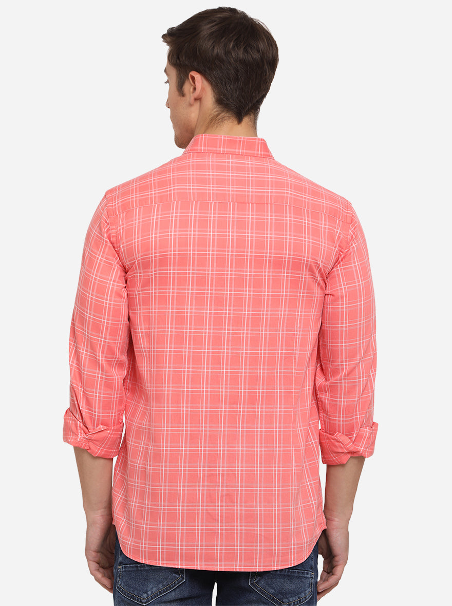 Georgia Peach Checked Slim Fit Semi Casual Shirt | JadeBlue