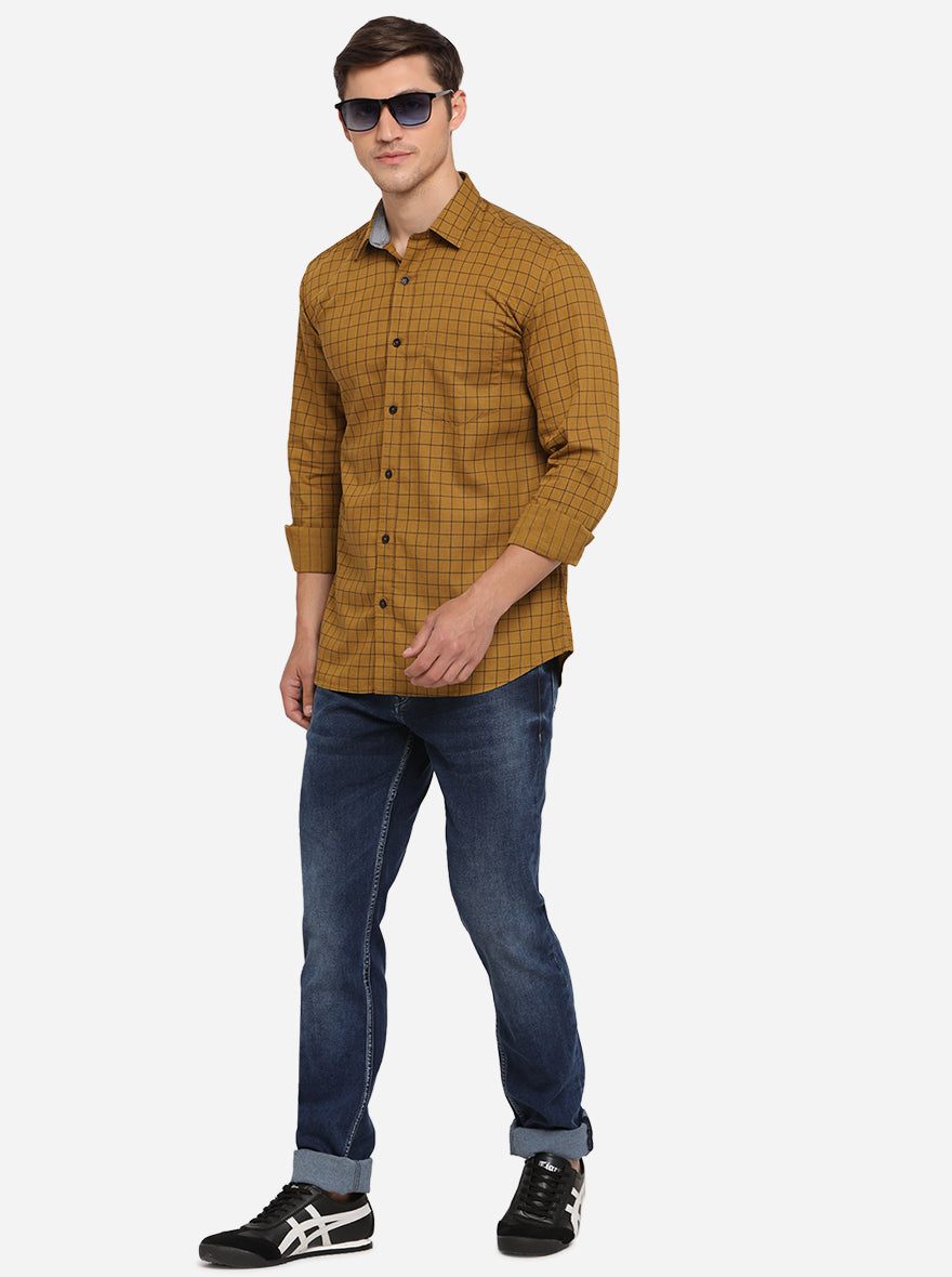 Crome Yellow Checked Smart Fit Semi Casual Shirt | Greenfibre