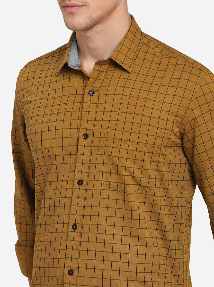 Crome Yellow Checked Smart Fit Semi Casual Shirt | Greenfibre