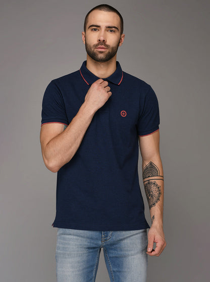Greenfibre Denim Blue Melange Slim Fit Polo T-Shirt