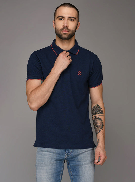 Greenfibre Denim Blue Melange Slim Fit Polo T-Shirt