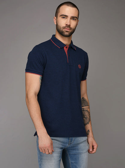 Greenfibre Denim Blue Melange Slim Fit Polo T-Shirt