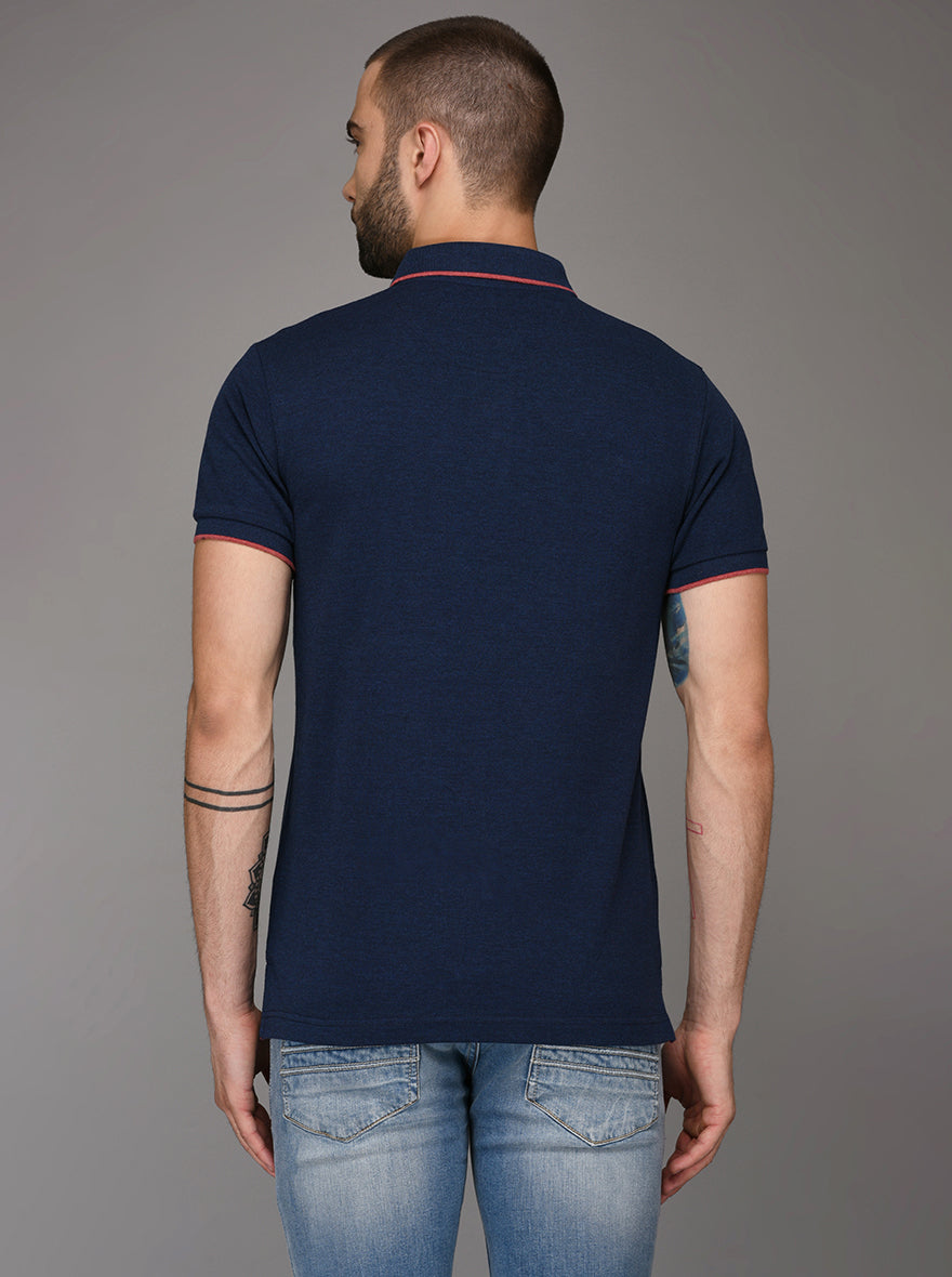 Greenfibre Denim Blue Melange Slim Fit Polo T-Shirt