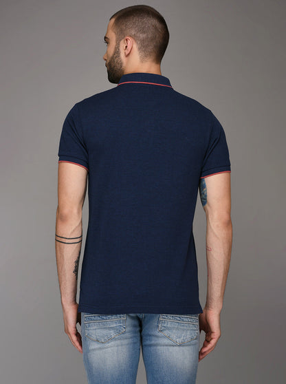 Greenfibre Denim Blue Melange Slim Fit Polo T-Shirt