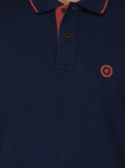 Greenfibre Denim Blue Melange Slim Fit Polo T-Shirt