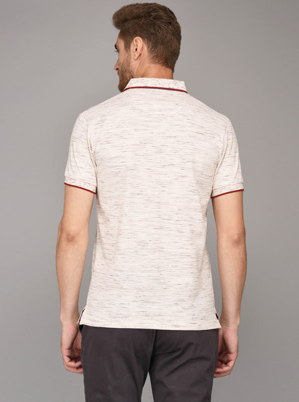 Beige Self Textured Slim Fit Polo T-Shirt | JB Sport