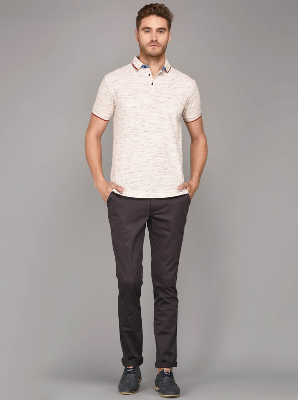 Beige Self Textured Slim Fit Polo T-Shirt | JB Sport