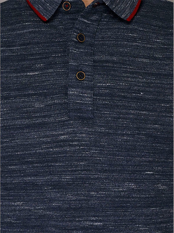 Blue Self Textured Slim Fit Polo T-Shirt | JB Sport