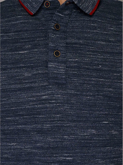 Blue Self Textured Slim Fit Polo T-Shirt | JB Sport