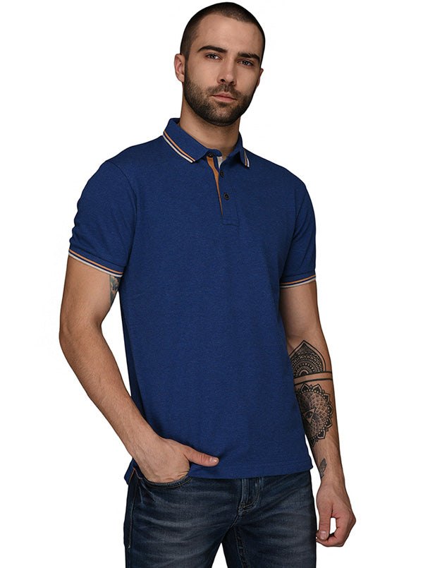 Fresh Blue Solid Slim Fit Polo T-Shirt | JB Sport