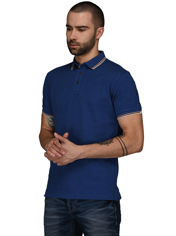 Fresh Blue Solid Slim Fit Polo T-Shirt | JB Sport