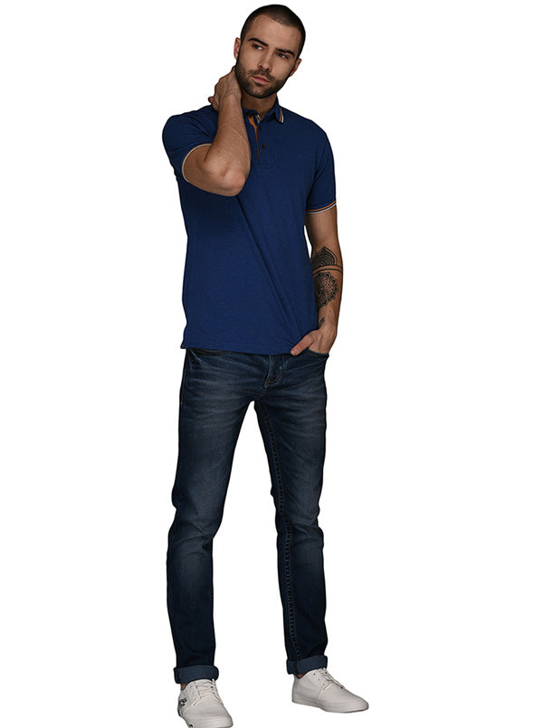 Fresh Blue Solid Slim Fit Polo T-Shirt | JB Sport