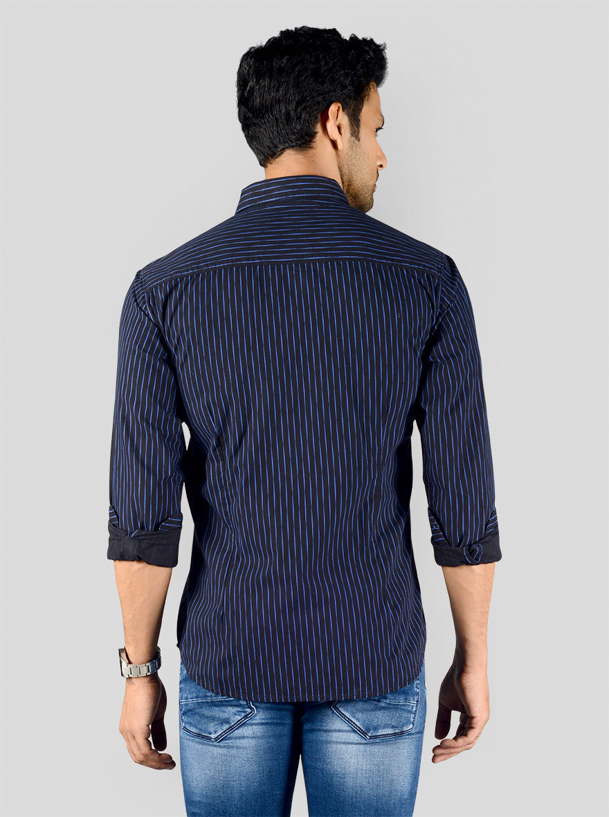 Night Blue Striped Slim Fit Casual Shirt | Greenfibre