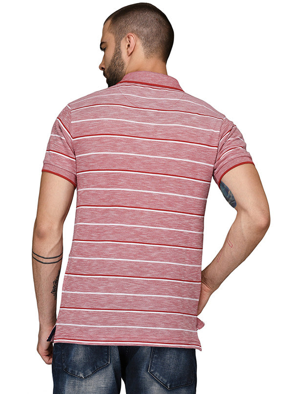 Greenfibre Light Red & White Striped Slim Fit Polo T-Shirt