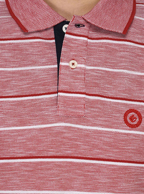 Greenfibre Light Red & White Striped Slim Fit Polo T-Shirt