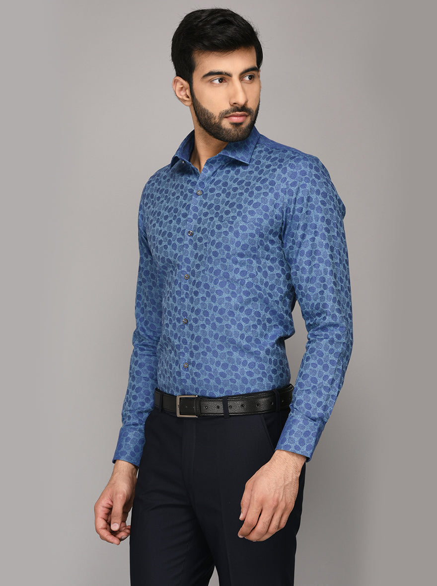 JB Studio Blue Printed Slim Fit Party Wear Shirt