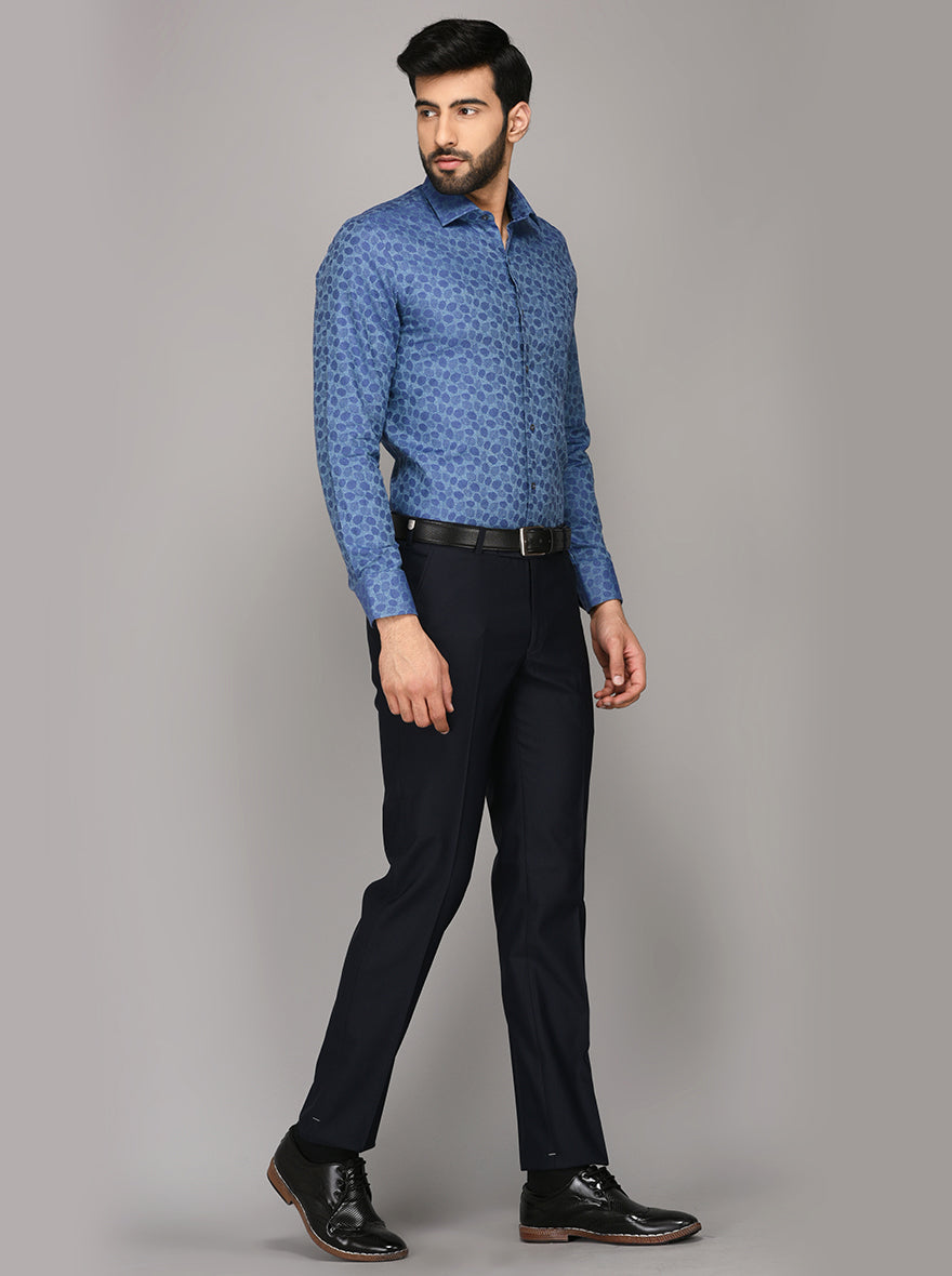 JB Studio Blue Printed Slim Fit Party Wear Shirt