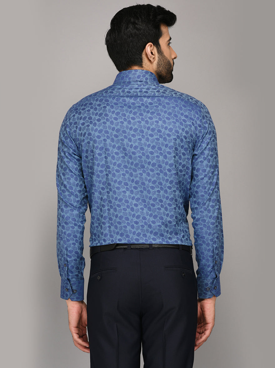 JB Studio Blue Printed Slim Fit Party Wear Shirt