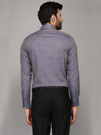 JB Studio Blue & Brown Printed Slim Fit Party Wear Shirt