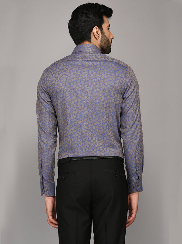 JB Studio Blue & Brown Printed Slim Fit Party Wear Shirt
