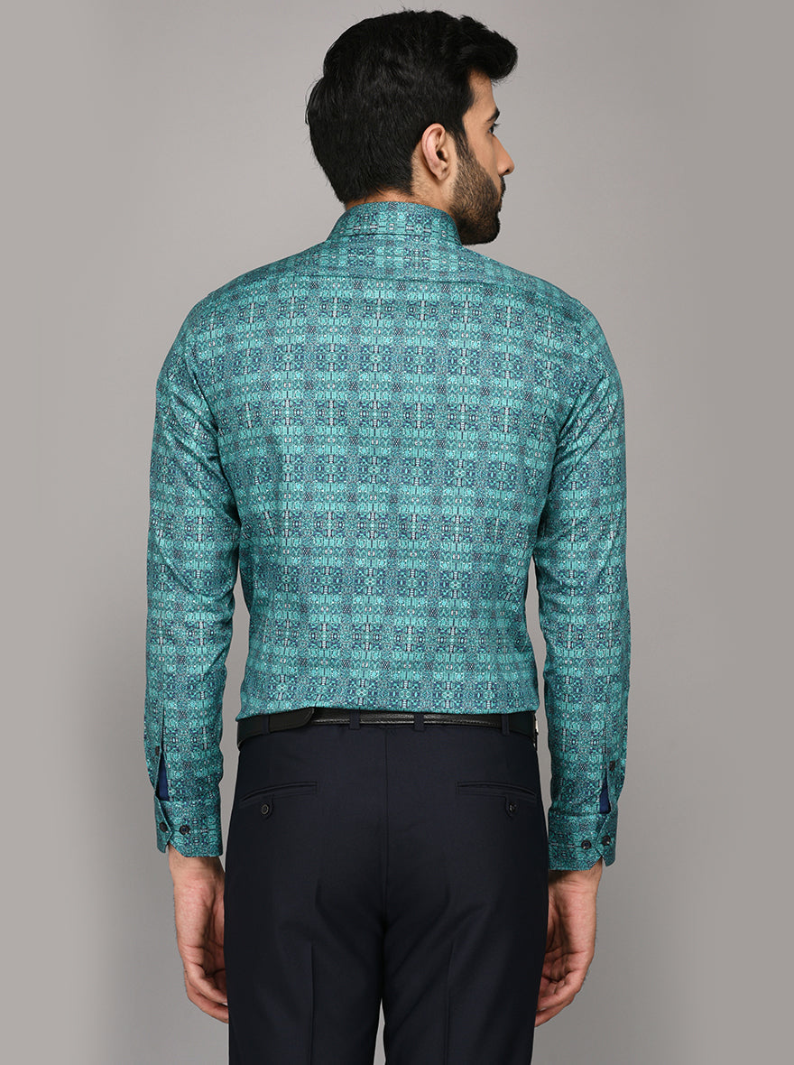 Wyre Fern Green Printed Slim Fit Evening Wear Shirt