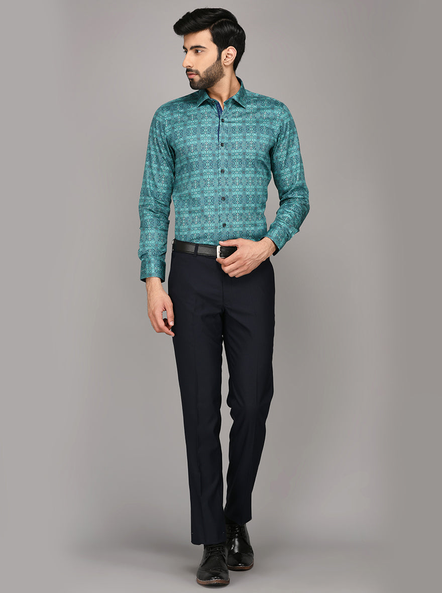 Wyre Fern Green Printed Slim Fit Evening Wear Shirt