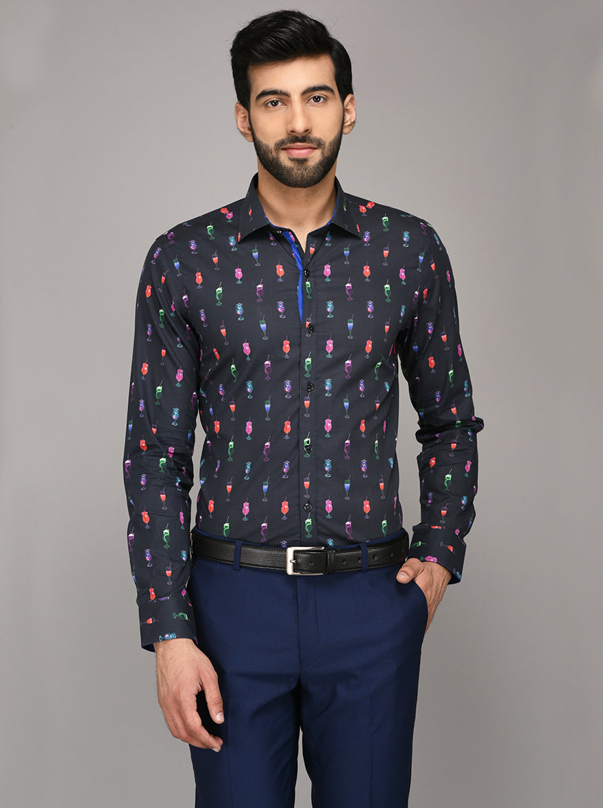 Wyre Black Printed Slim Fit Evening Wear Shirt