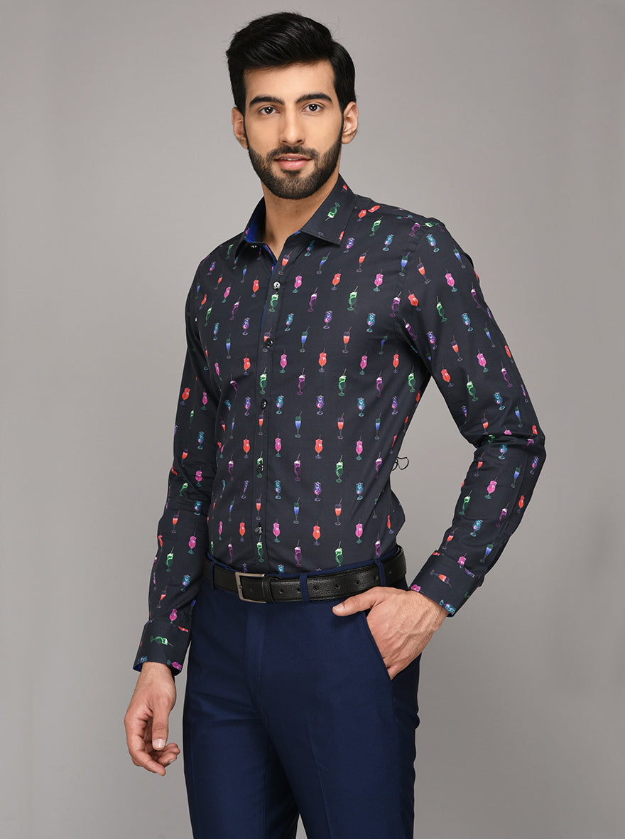 Wyre Black Printed Slim Fit Evening Wear Shirt