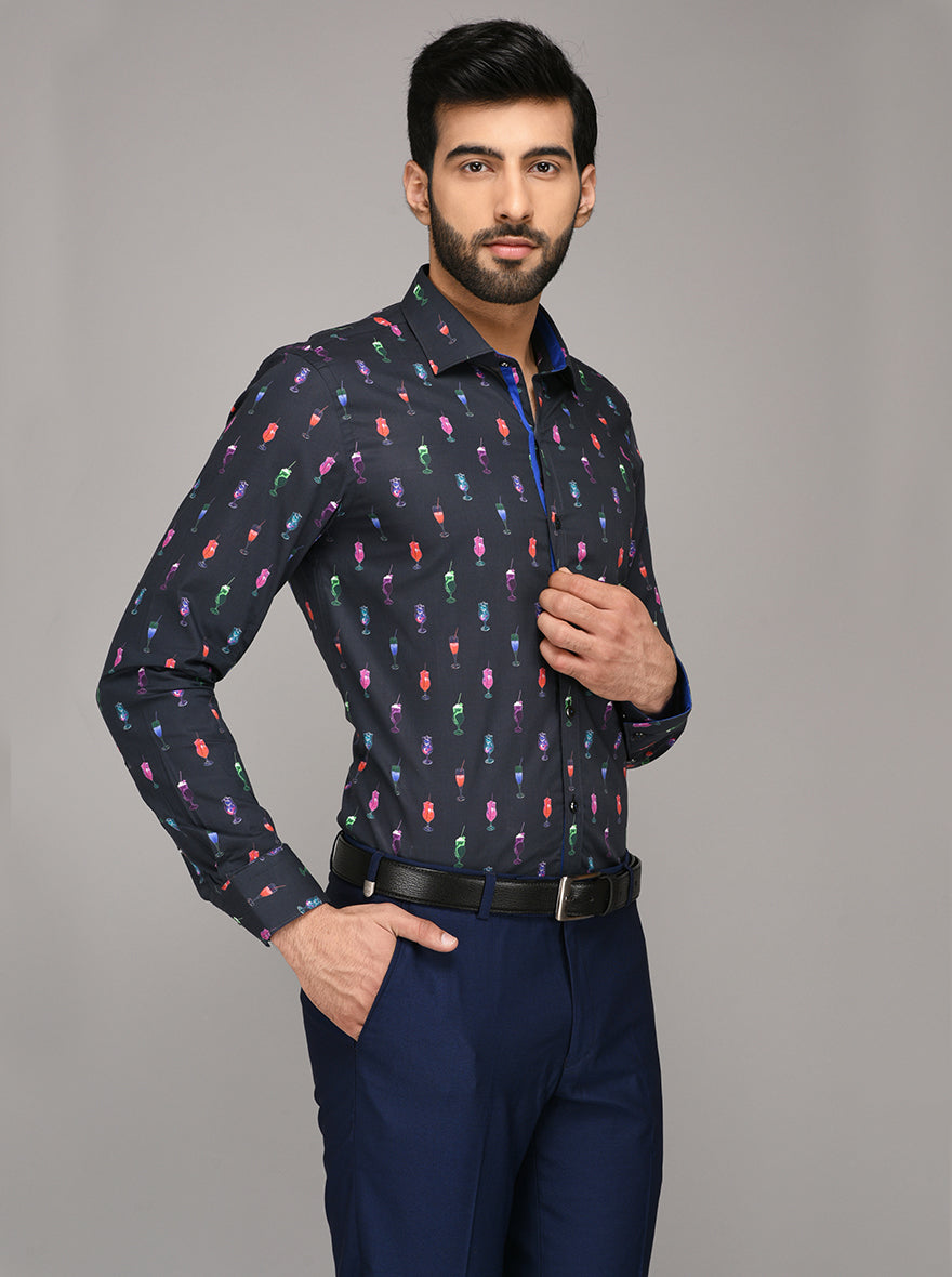 Wyre Black Printed Slim Fit Evening Wear Shirt