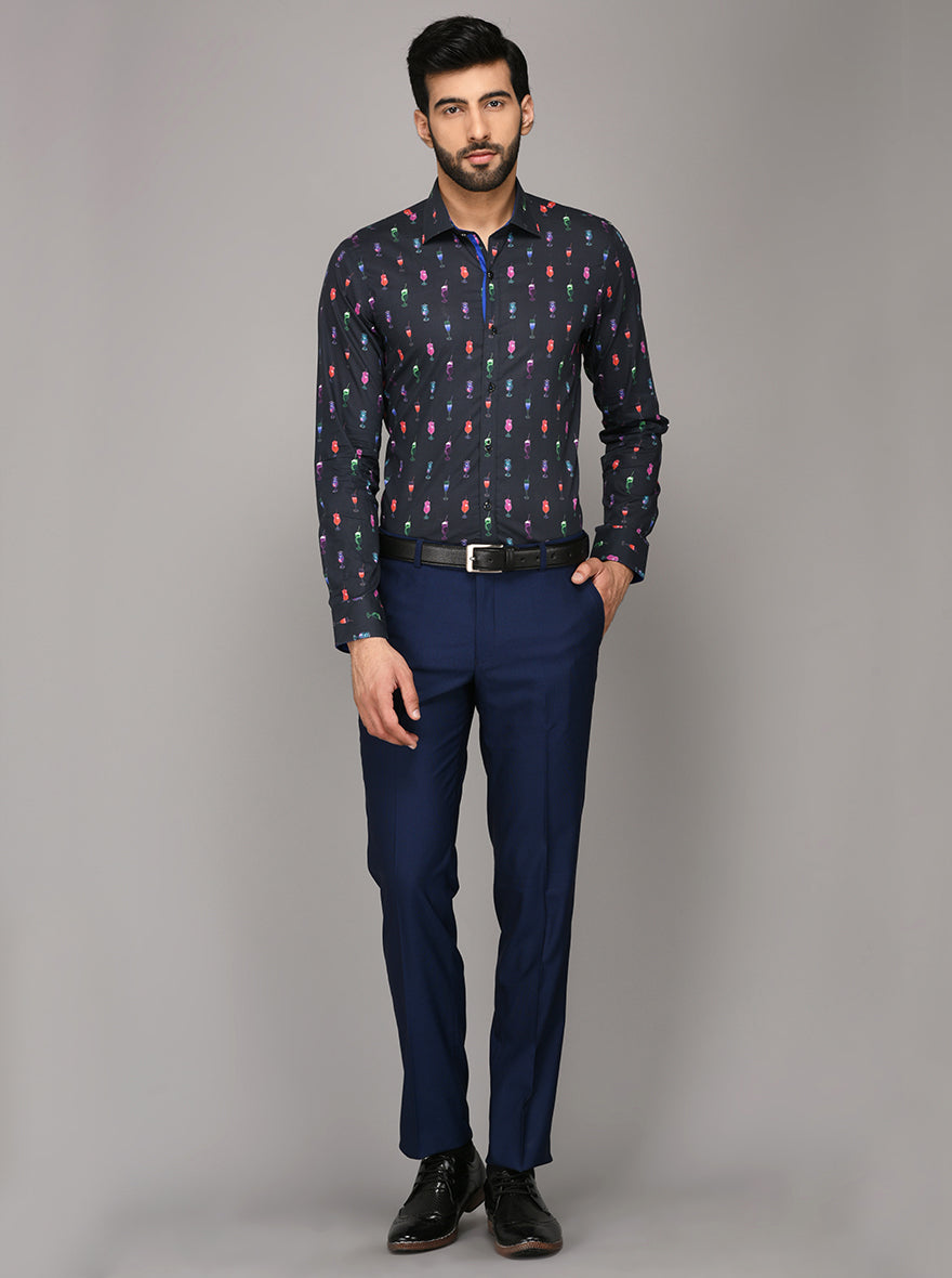 Wyre Black Printed Slim Fit Evening Wear Shirt