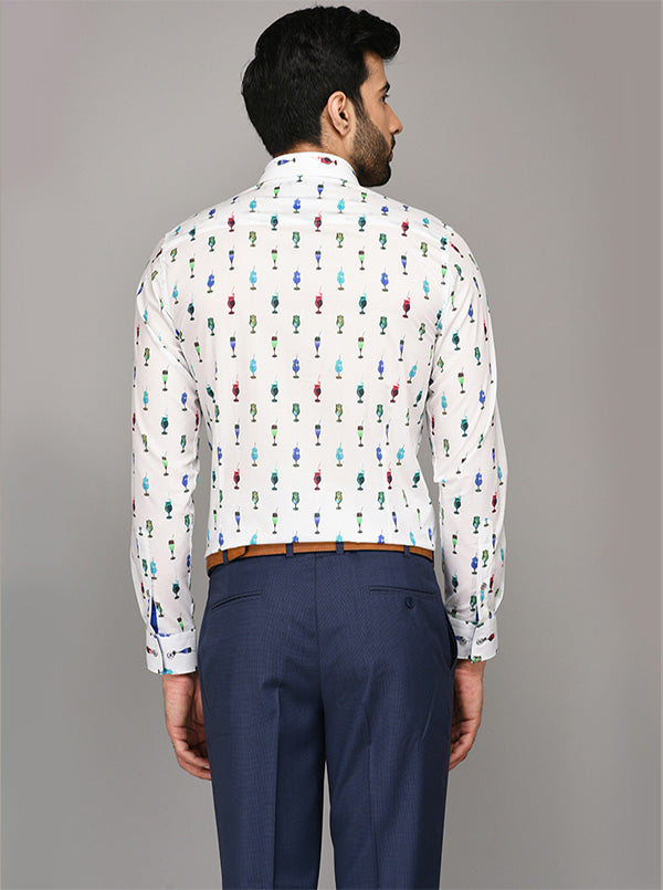 Wyre White Printed Slim Fit Evening Wear Shirt