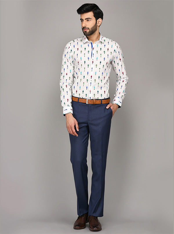 Wyre White Printed Slim Fit Evening Wear Shirt