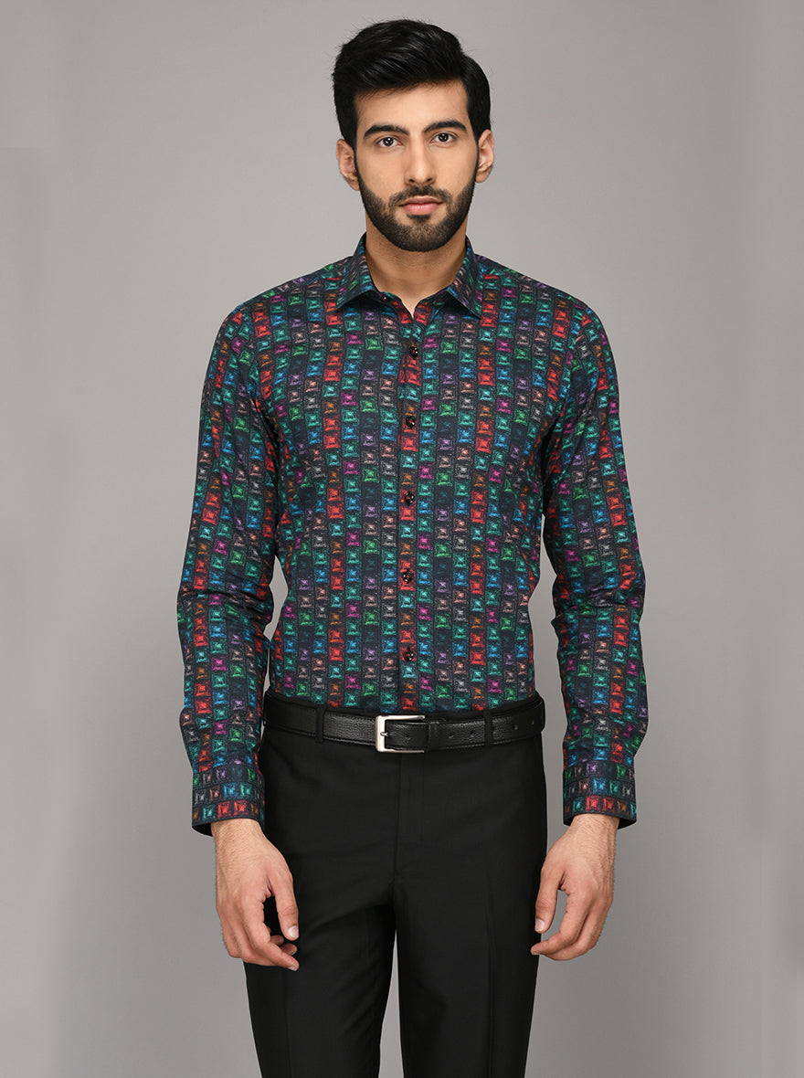 Wyre Multi Colored Printed Slim Fit Evening Wear Shirt