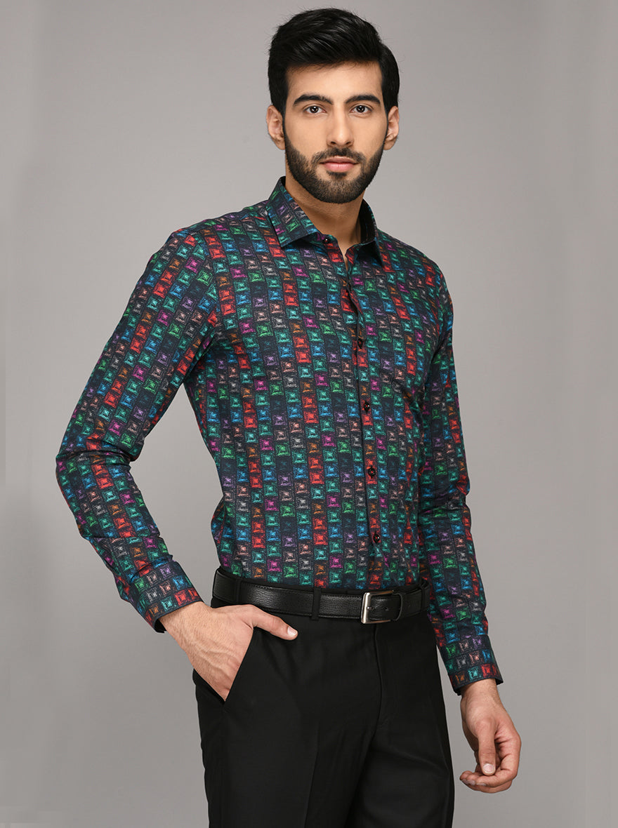 Wyre Multi Colored Printed Slim Fit Evening Wear Shirt