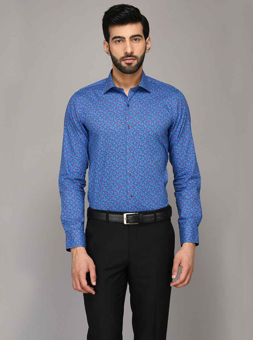 Wyre Blue Printed Slim Fit Evening Wear Shirt