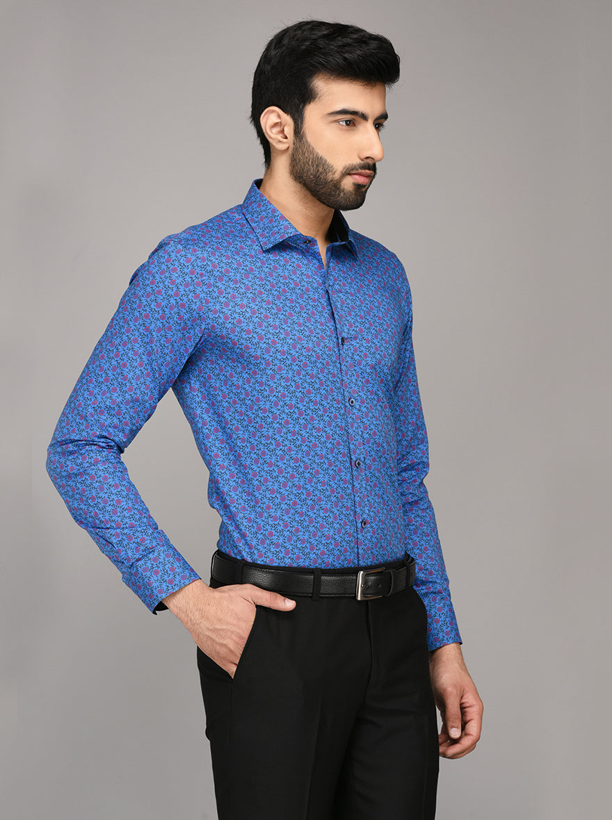 Wyre Blue Printed Slim Fit Evening Wear Shirt